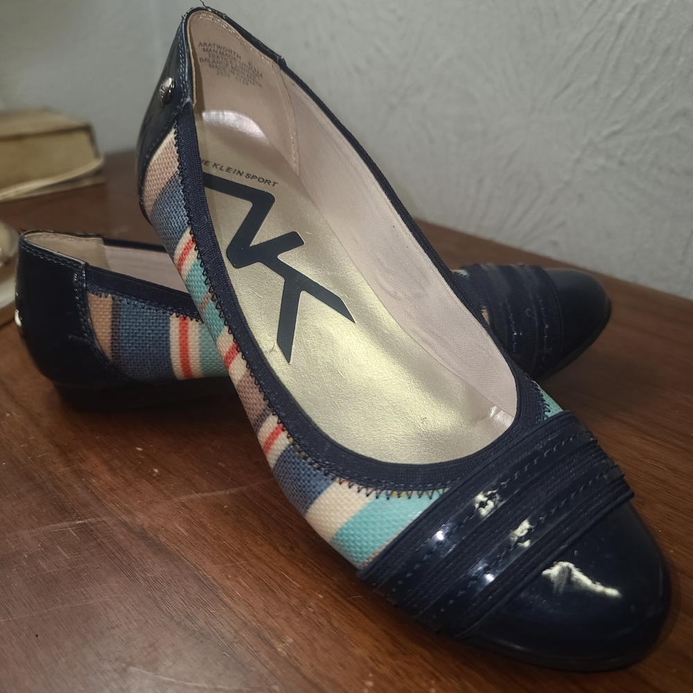Anne Klein Sport Blue and Black Flats with Patent Toe Cap
